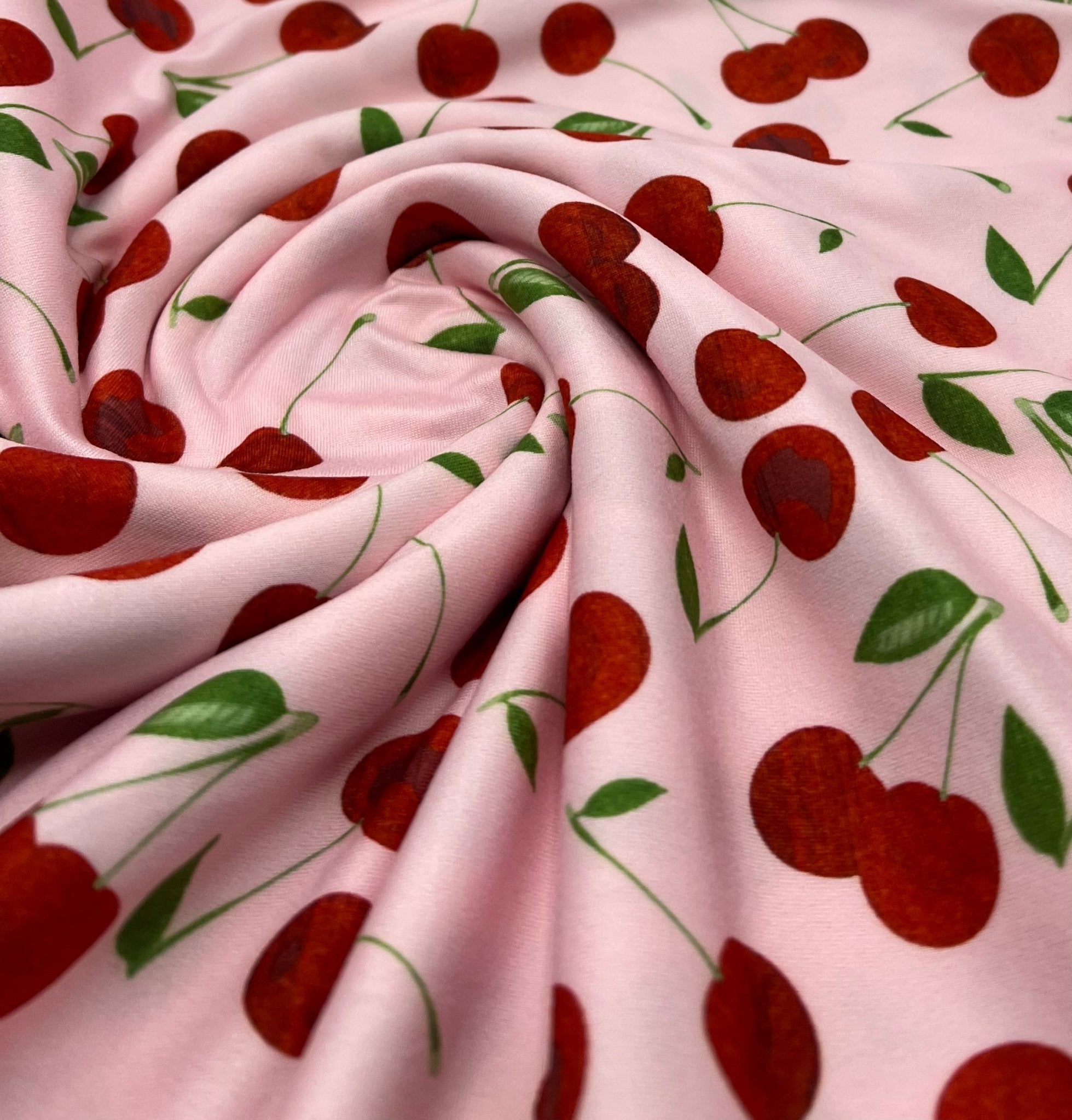 Light Baby Pink Cherry Super Soft Print Spun Poly Stretch Fabric - T9 Fabrics